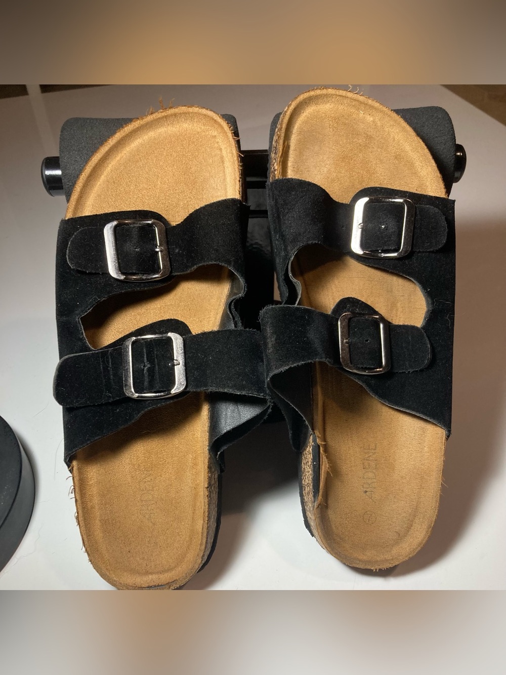 Ardene Black Suede Double-Buckle Slide Sandals